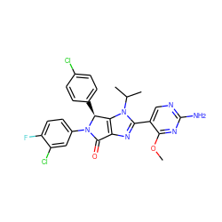 COc1nc(N)ncc1-c1nc2c(n1C(C)C)[C@H](c1ccc(Cl)cc1)N(c1ccc(F)c(Cl)c1)C2=O ZINC000169705702