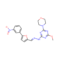 COc1nc(N/N=C/c2ccc(-c3cccc([N+](=O)[O-])c3)o2)nc(N2CCOCC2)n1 ZINC000008691408