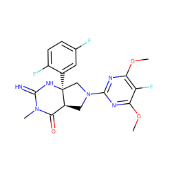 COc1nc(N2C[C@H]3C(=O)N(C)C(=N)N[C@@]3(c3cc(F)ccc3F)C2)nc(OC)c1F ZINC000096173851