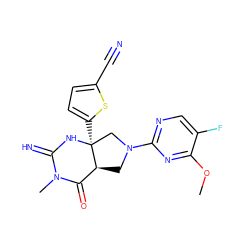 COc1nc(N2C[C@H]3C(=O)N(C)C(=N)N[C@@]3(c3ccc(C#N)s3)C2)ncc1F ZINC000653849096