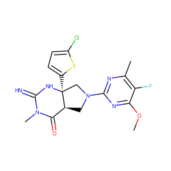 COc1nc(N2C[C@H]3C(=O)N(C)C(=N)N[C@@]3(c3ccc(Cl)s3)C2)nc(C)c1F ZINC000068153023