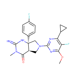 COc1nc(N2C[C@H]3C(=O)N(C)C(=N)N[C@@]3(c3ccc(F)cc3)C2)nc(C2CC2)c1F ZINC000096173860