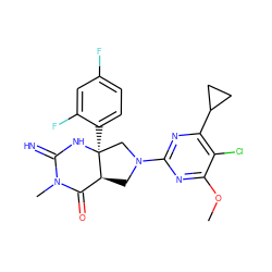 COc1nc(N2C[C@H]3C(=O)N(C)C(=N)N[C@@]3(c3ccc(F)cc3F)C2)nc(C2CC2)c1Cl ZINC000096173859