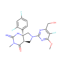 COc1nc(N2C[C@H]3C(=O)N(C)C(=N)N[C@@]3(c3ccc(F)cc3F)C2)nc(CO)c1F ZINC000096173882