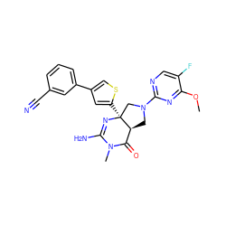 COc1nc(N2C[C@H]3C(=O)N(C)C(N)=N[C@@]3(c3cc(-c4cccc(C#N)c4)cs3)C2)ncc1F ZINC000205951475