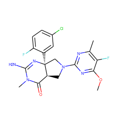 COc1nc(N2C[C@H]3C(=O)N(C)C(N)=N[C@@]3(c3cc(Cl)ccc3F)C2)nc(C)c1F ZINC000139359326