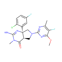 COc1nc(N2C[C@H]3C(=O)N(C)C(N)=N[C@@]3(c3cc(F)ccc3Cl)C2)nc(C)c1F ZINC000139359194