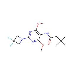 COc1nc(N2CC(F)(F)C2)nc(OC)c1NC(=O)CC(C)(C)C ZINC000473111263