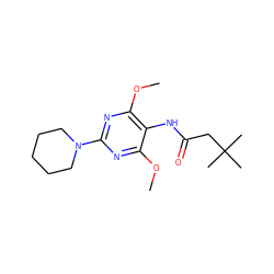 COc1nc(N2CCCCC2)nc(OC)c1NC(=O)CC(C)(C)C ZINC000473114684