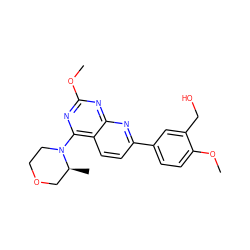 COc1nc(N2CCOC[C@@H]2C)c2ccc(-c3ccc(OC)c(CO)c3)nc2n1 ZINC000168781180