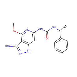 COc1nc(NC(=O)N[C@H](C)c2ccccc2)cc2[nH]nc(N)c12 ZINC000210766000