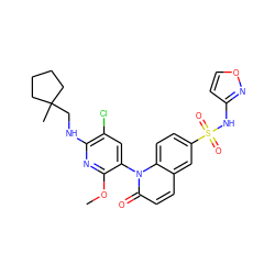 COc1nc(NCC2(C)CCCC2)c(Cl)cc1-n1c(=O)ccc2cc(S(=O)(=O)Nc3ccon3)ccc21 ZINC001772611159