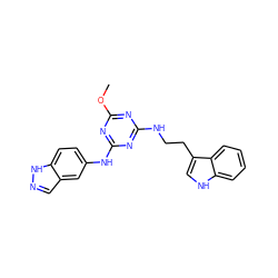 COc1nc(NCCc2c[nH]c3ccccc23)nc(Nc2ccc3[nH]ncc3c2)n1 ZINC000034230695