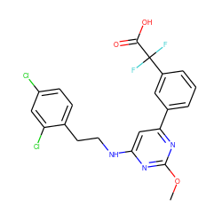 COc1nc(NCCc2ccc(Cl)cc2Cl)cc(-c2cccc(C(F)(F)C(=O)O)c2)n1 ZINC000034631554