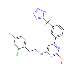 COc1nc(NCCc2ccc(Cl)cc2Cl)cc(-c2cccc(C(F)(F)c3nnn[nH]3)c2)n1 ZINC000043129409