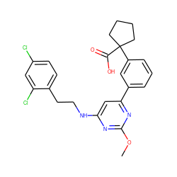 COc1nc(NCCc2ccc(Cl)cc2Cl)cc(-c2cccc(C3(C(=O)O)CCCC3)c2)n1 ZINC000066101190