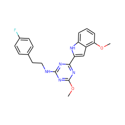 COc1nc(NCCc2ccc(F)cc2)nc(-c2cc3c(OC)cccc3[nH]2)n1 ZINC000473162679