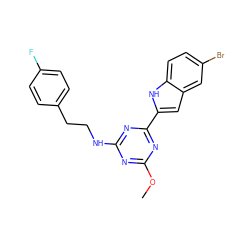 COc1nc(NCCc2ccc(F)cc2)nc(-c2cc3cc(Br)ccc3[nH]2)n1 ZINC000206745836