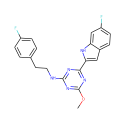 COc1nc(NCCc2ccc(F)cc2)nc(-c2cc3ccc(F)cc3[nH]2)n1 ZINC000473162798