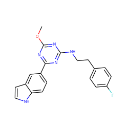 COc1nc(NCCc2ccc(F)cc2)nc(-c2ccc3[nH]ccc3c2)n1 ZINC000473162843