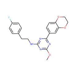 COc1nc(NCCc2ccc(F)cc2)nc(-c2ccc3c(c2)OCCO3)n1 ZINC000473162696