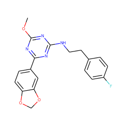 COc1nc(NCCc2ccc(F)cc2)nc(-c2ccc3c(c2)OCO3)n1 ZINC000473162827