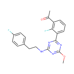 COc1nc(NCCc2ccc(F)cc2)nc(-c2cccc(C(C)=O)c2F)n1 ZINC000473162834