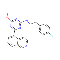 COc1nc(NCCc2ccc(F)cc2)nc(-c2cccc3cnccc23)n1 ZINC000473179543