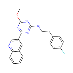 COc1nc(NCCc2ccc(F)cc2)nc(-c2cnc3ccccc3c2)n1 ZINC000473162855