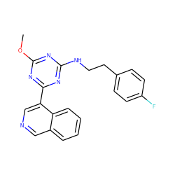 COc1nc(NCCc2ccc(F)cc2)nc(-c2cncc3ccccc23)n1 ZINC000473179629