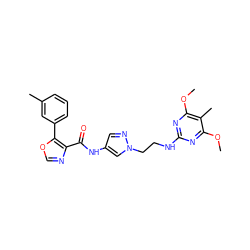 COc1nc(NCCn2cc(NC(=O)c3ncoc3-c3cccc(C)c3)cn2)nc(OC)c1C ZINC000201570291