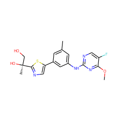 COc1nc(Nc2cc(C)cc(-c3cnc([C@@](C)(O)CO)s3)c2)ncc1F ZINC000141823036