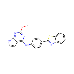 COc1nc(Nc2ccc(-c3nc4ccccc4s3)cc2)c2cc[nH]c2n1 ZINC000040866839