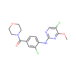 COc1nc(Nc2ccc(C(=O)N3CCOCC3)cc2Cl)ncc1Cl ZINC000169705156