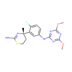 COc1nc(Nc2ccc(F)c([C@]3(C)CCSC(N)=N3)c2)nc(OC)n1 ZINC000146076375