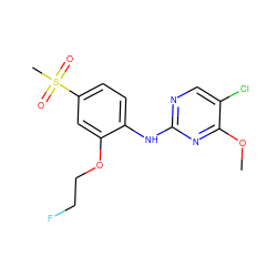 COc1nc(Nc2ccc(S(C)(=O)=O)cc2OCCF)ncc1Cl ZINC000205927150