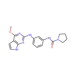 COc1nc(Nc2cccc(NC(=O)N3CCCC3)c2)nc2[nH]ccc12 ZINC000299838988