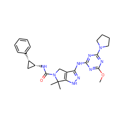 COc1nc(Nc2n[nH]c3c2CN(C(=O)N[C@@H]2C[C@@H]2c2ccccc2)C3(C)C)nc(N2CCCC2)n1 ZINC000115983942