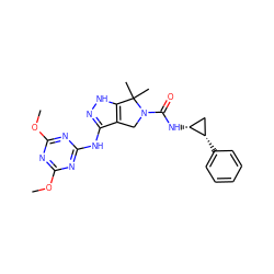 COc1nc(Nc2n[nH]c3c2CN(C(=O)N[C@@H]2C[C@@H]2c2ccccc2)C3(C)C)nc(OC)n1 ZINC000115987923