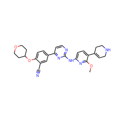 COc1nc(Nc2nccc(-c3ccc(OC4CCOCC4)c(C#N)c3)n2)ccc1C1=CCNCC1 ZINC000219359859