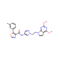 COc1nc(OC)c2ccn(CCn3cc(NC(=O)c4ncoc4-c4cccc(C)c4)cn3)c2n1 ZINC001772648113