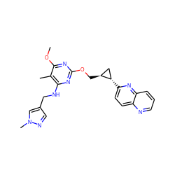 COc1nc(OC[C@H]2C[C@@H]2c2ccc3ncccc3n2)nc(NCc2cnn(C)c2)c1C ZINC000114806108