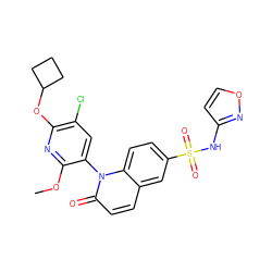 COc1nc(OC2CCC2)c(Cl)cc1-n1c(=O)ccc2cc(S(=O)(=O)Nc3ccon3)ccc21 ZINC001772599337