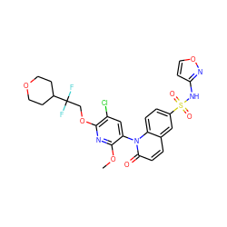 COc1nc(OCC(F)(F)C2CCOCC2)c(Cl)cc1-n1c(=O)ccc2cc(S(=O)(=O)Nc3ccon3)ccc21 ZINC001772620493