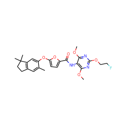 COc1nc(OCCF)nc(OC)c1NC(=O)c1ccc(Oc2cc3c(cc2C)CCC3(C)C)o1 ZINC000169310202