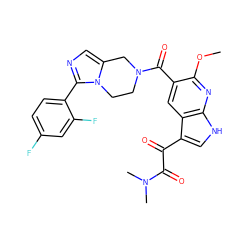 COc1nc2[nH]cc(C(=O)C(=O)N(C)C)c2cc1C(=O)N1CCn2c(cnc2-c2ccc(F)cc2F)C1 ZINC000028708626