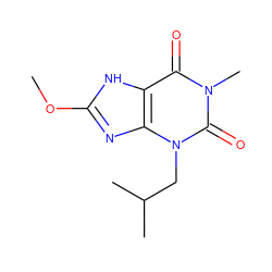 COc1nc2c([nH]1)c(=O)n(C)c(=O)n2CC(C)C ZINC000038437156