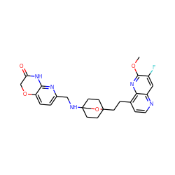 COc1nc2c(CCC34CCC(NCc5ccc6c(n5)NC(=O)CO6)(CC3)CO4)ccnc2cc1F ZINC000299862448