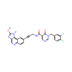 COc1nc2cnc3ccc(C#CCNC(=O)c4cncn(Cc5ccc(F)c(F)c5)c4=O)cc3c2n1C ZINC000169710290