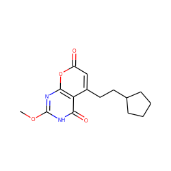 COc1nc2oc(=O)cc(CCC3CCCC3)c2c(=O)[nH]1 ZINC000073161656